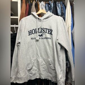 Hollister Light Gray Hoodie with Navy Logo